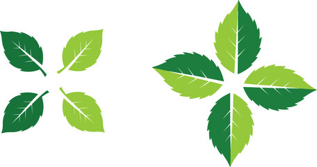 Detailed green flat vector illustration collection of mint leaf silhouettes arranged in star shapes representing nature, freshness, and environmental sustainability concepts. © MdMehedi