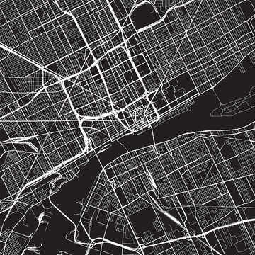 Detroit Michigan Vector Map, Detailed City Street Map Black and White Minimalist Line Art
