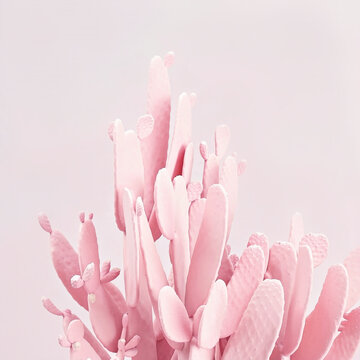 Minimalist Pastel Pink Prickly Pear Cactus Cluster on Soft Pink Background