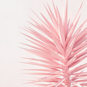 Minimalist Pastel Pink Yucca Plant with Sharp Spiky Leaves on Light Pink Background
