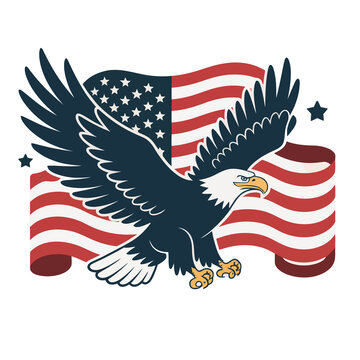 American eagle flying in front of usa flag isolated on transparent background