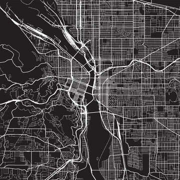 Portland Oregon Vector Map, Detailed City Street Map Black and White Minimalist Line Art