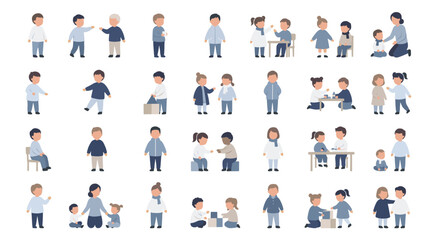 Fototapeta premium A diverse collection of children engaged in various activities, showcasing education, play, and social interaction in a bright, modern setting.