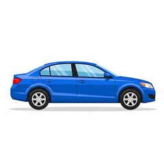 Obraz premium Blue sedan car side view.