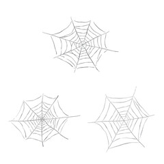 Set of three scattered spider webs illustration for Halloween decoration © JunKikuchi
