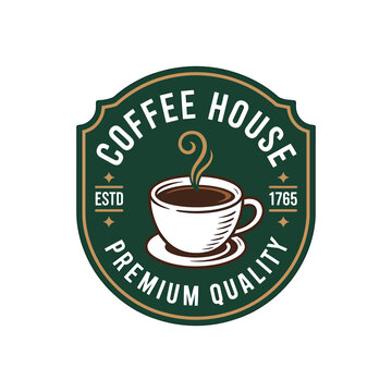Vintage Forest Green Coffee House Badge Logo Vector