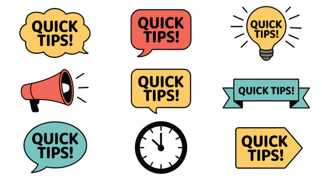 Quick Tips and Advice Icon and Badge Collection Vector