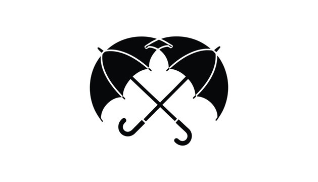 Black umbrella crossed handles, white background