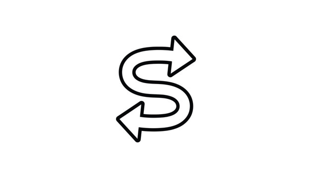 Black and white symbol with two arrows forming an s-shape