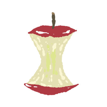Apple Core Vector Illustration for Halloween or Diet Design - Hand Drawn Eaten Fruit