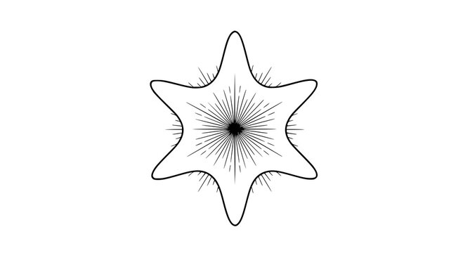 Radiating starburst a detailed line drawing of a seven pointed star with central burst
