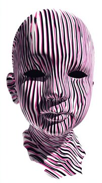 A creepy doll head rendered entirely through flowing optical illusion lines, pink and black high contrast stripes