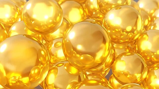 A pile of shiny golden spheres creates a luxurious and opulent background