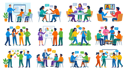 Fototapeta premium Business Team Meeting, Collaboration, Presentation, Flat Vector Style