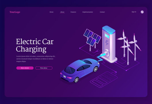 Electric car on charger station, green energy