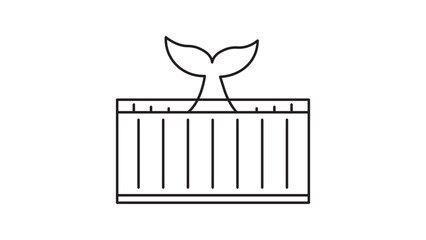 Docker container concept vector icon with a whale tail and shipping crate. Minimalist black line illustration with editable stroke for software development, cloud computing, and web design. © Helena