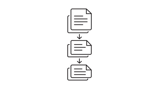 Batch Processing and Workflow Automation Minimalist Black Line Vector Icon Illustration on White Background with Editable Stroke for Data Management, Document Flow, and Sequential Tasks.
