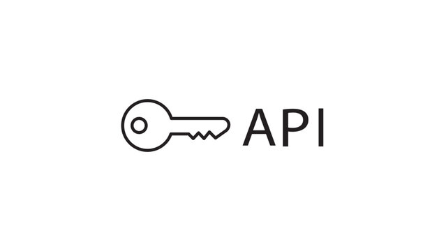 API Key Minimalist Black Line Vector Icon on White Background, Representing Application Programming Interface Security and Access, Editable Stroke Illustration for Web and Software Development.