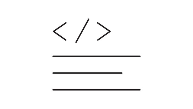 Code Snippet and Programming Minimalist Black Line Vector Icon Illustration on White Background with Three Lines of Code and Angle Brackets, Featuring Editable Stroke and Scalable Design.