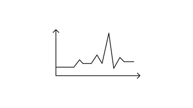 Minimalist black line vector icon of a line graph with a sharp peak on white background, representing latency, data spikes, or performance metrics. Editable stroke vector illustration for design.