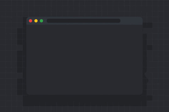 Dark Web Browser Window Mockup on a Grid Background, Empty Blank Interface with Three Colorful Buttons for Website Design, Software Application UI UX Template, Minimalist Internet Browser Frame