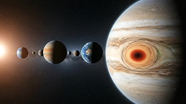 Celestial bodies and a large gas giant planet in a star system with distant stars