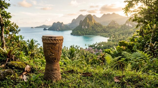 Tifa drum in natural outdoor setting, representing Papua culture and tourism destination visuals.