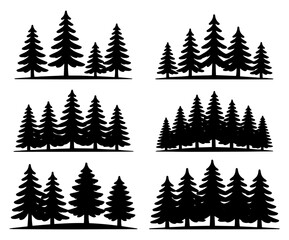 Obraz premium Pine Tree Forest Silhouette Vector Set.