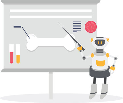 AI robot presenting bone structure on medical chart