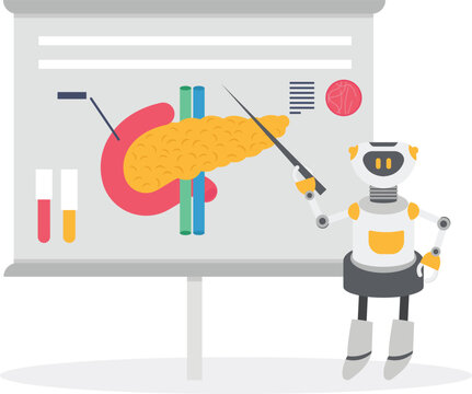 AI robot presenting pancreas health on medical chart