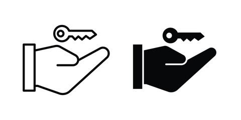 Fototapeta premium Hand holding a key icon design pack in white and black color