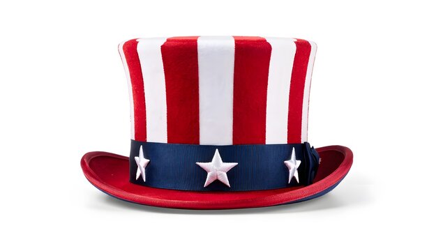 Patriotic Uncle Sam top hat with stars and stripes on transparent background for Independence Day