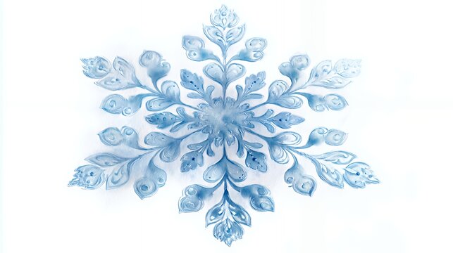Frosted Luminance: Intricate Blue Snowflake Watercolor Art