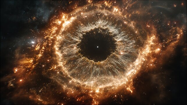 Cosmic Eye Nebula: Golden Stellar Rings in Deep Space