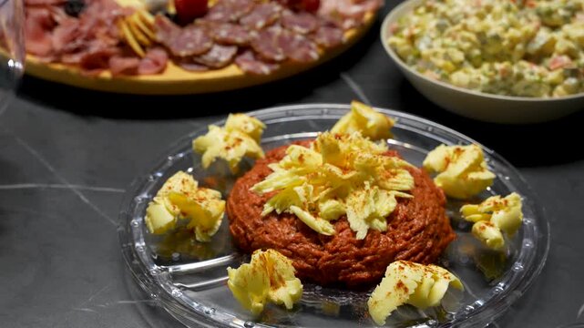 Christmas meal with gourmet appetizers and elegant food presentation
