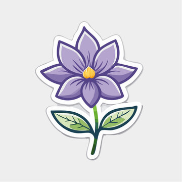 Purple flower with green leaves sticker