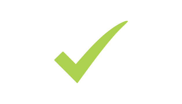 Green checkmark symbol on white background, tick check mark