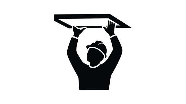 Silhouette icon of a construction worker installing a ceiling panel.