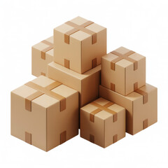 Fototapeta premium Stack of brown cardboard shipping boxes arranged in a pile isolated on a plain white background