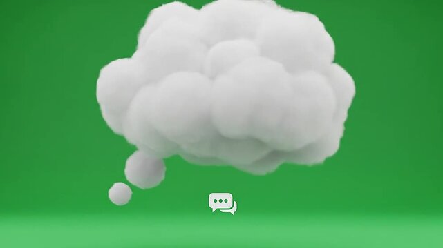 A fluffy cloud shape with speech bubbles and small spheres emanating outwards