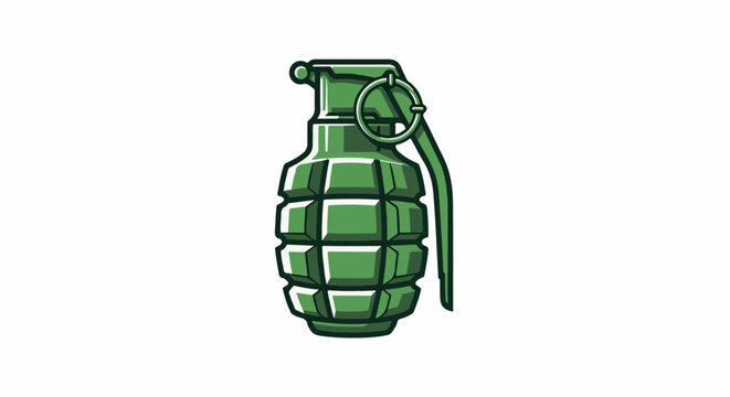 A green hand grenade with a safety pin and lever is depicted