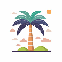 Obraz premium Stylized Palm Tree Illustration with Sun and Clouds