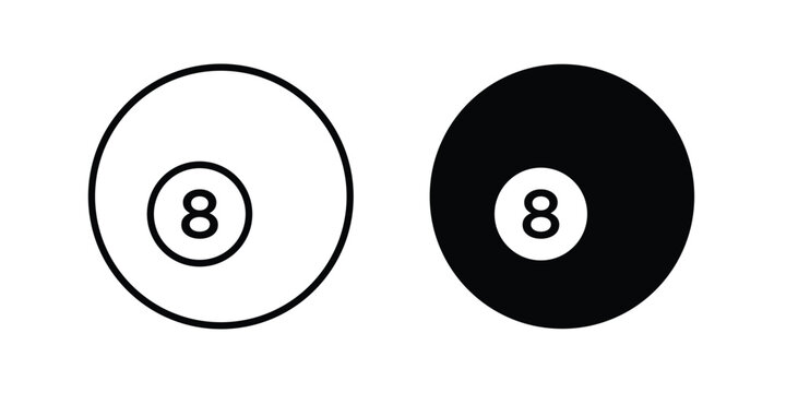 Pool 8 ball icon design pack in white and black color