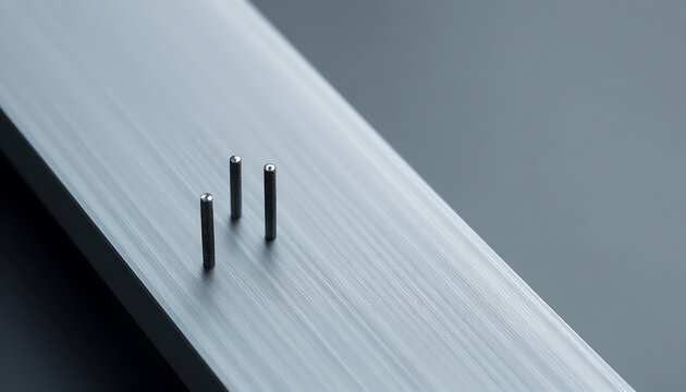 Three Metal Studs on Brushed Aluminum Surface