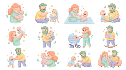 Fototapeta premium Happy Family Moments: Parents with Baby, Parenting, Childhood, Love, Care