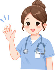 Fototapeta premium Smiling Nurse Waving Hand Greeting