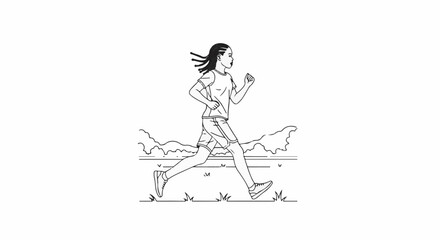 Obraz premium A child with braided hair running outdoors in a grassy area with distant bushes