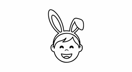Fototapeta premium A child with happy expression wears bunny ears on a white background