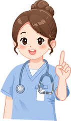 Fototapeta premium Nurse Pointing Up Idea Gesture