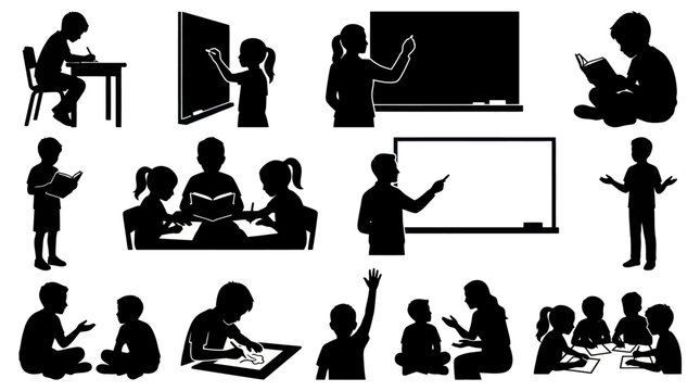 Education Silhouettes Vector Art: Kids, Students, Teachers Learning, Studying, Teaching